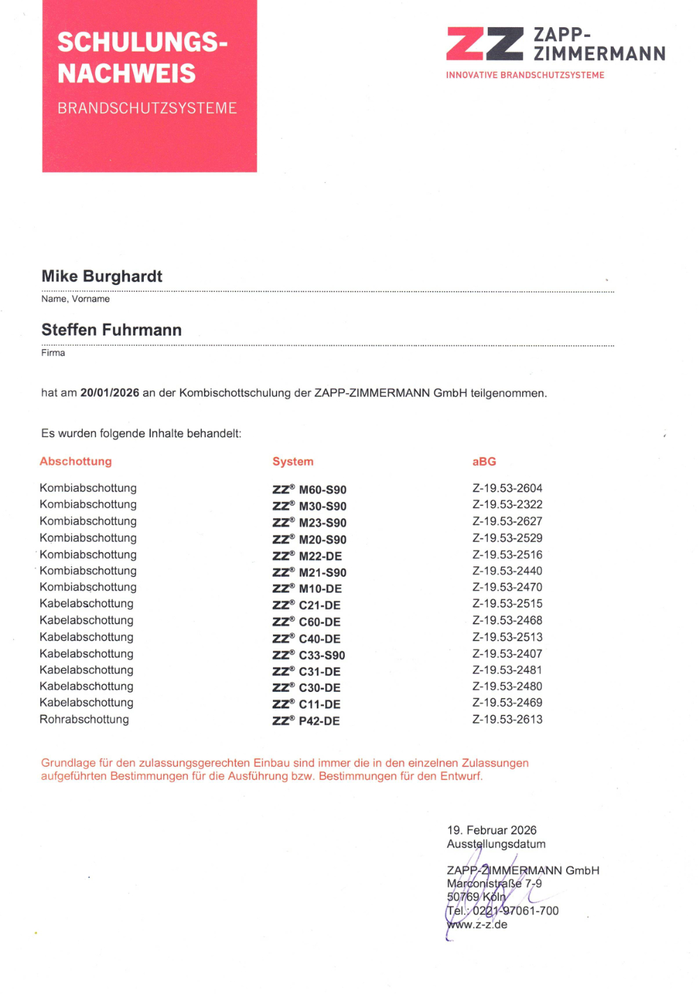 schulungsnachweis brandschutz